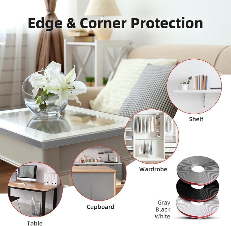 Orgthin U-Shape Edge Banding, 1 inch x 20ft Edge TPE Self Adhesive Veneer Edging Trim Flexible Edge Protector, Strip for Countertop Cabinets Table Restoration Shelves, Grey - Image 2